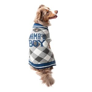 Vibrant Life Mama's Boy Argyle Dog Pet Sweater - Gray and Blue